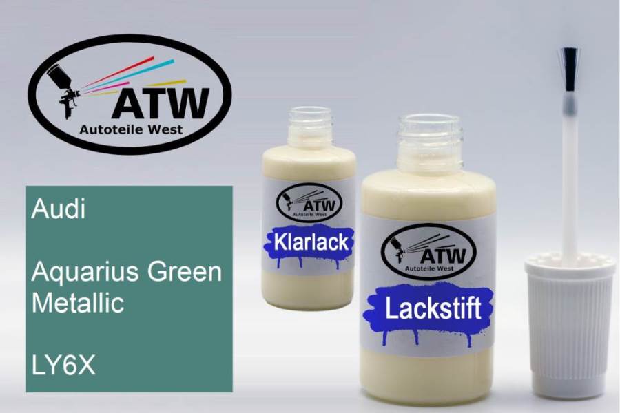 Audi, Aquarius Green Metallic, LY6X: 20ml Lackstift + 20ml Klarlack - Set, von ATW Autoteile West.